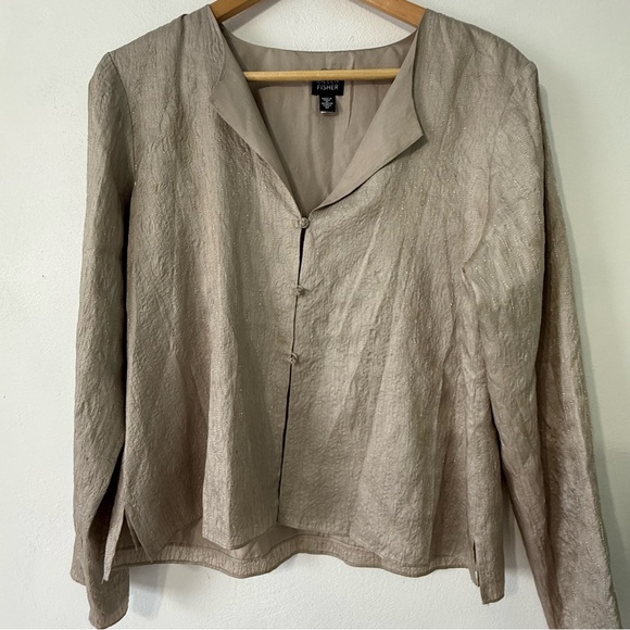Eileen Fisher Light Tan Blazer Blouse 100% Silk with silk lining - Picture 4 of 13